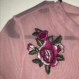 mesh embroidery ruffle top